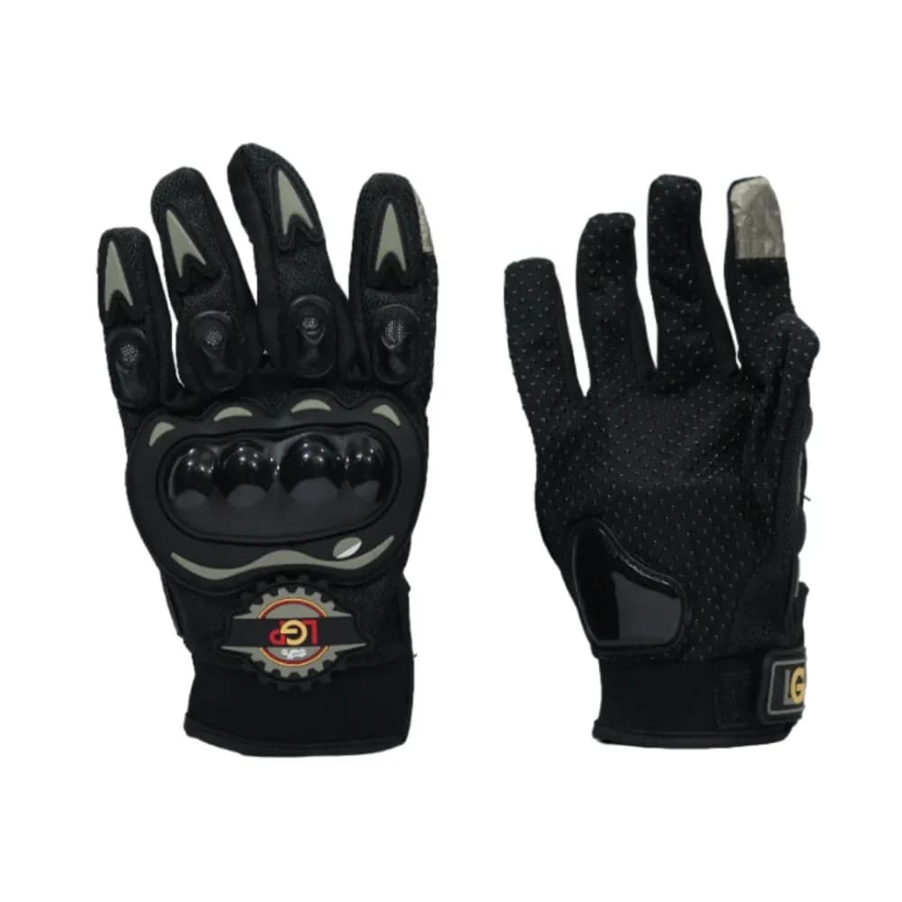 LGP- 0136 Full Finger Motorcycle Riding Gloves with Touchscreen Fingers, Hard Knuckle Protection, Adjustable Wrist Closure, Black